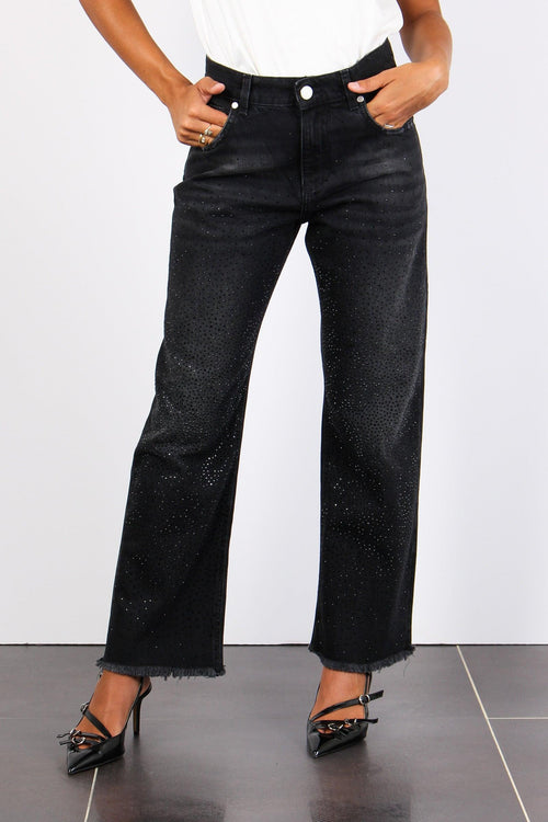 Jeans Vita Bassa Strass Nero - 2