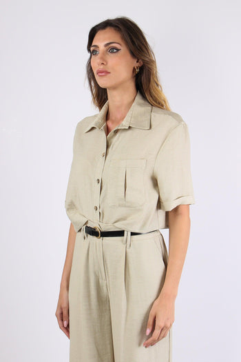 Camicia Corta Tasche Misto Lin Salvia - 3