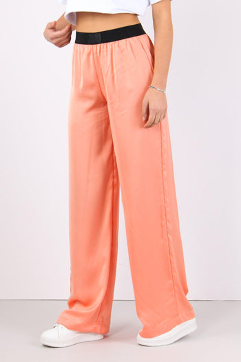 Pantalone Palazzo Effetto Raso Arancio Melange - 3
