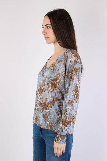 Maglia Lurex Fantasia Foglie Blu Wave - 6