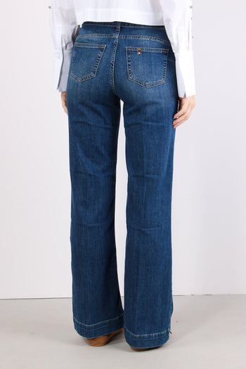 Jeans Flare Bottoni Argento Denim Scuro - 4