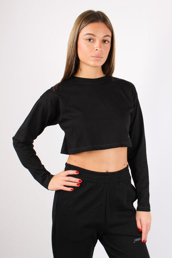 T-shirt Crop Cotone Nero - 4