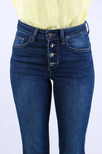 Jeans Trombetta Bottoni Denim Scuro - 6