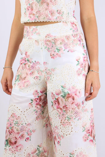 Pantalone Sangallo Fantasia Fiori Bianco/rosa - 6