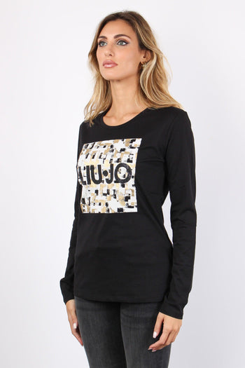 T-shirt Ml Logo Strass Nero/natural - 7