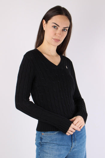 Pullover Trecce Scollo V Polo Black - 2