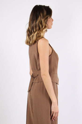 Gilet 4 Bottoni Misto Viscosa Terra - 6