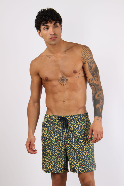 Costume Boxer Stampa Pasta Navy Blue