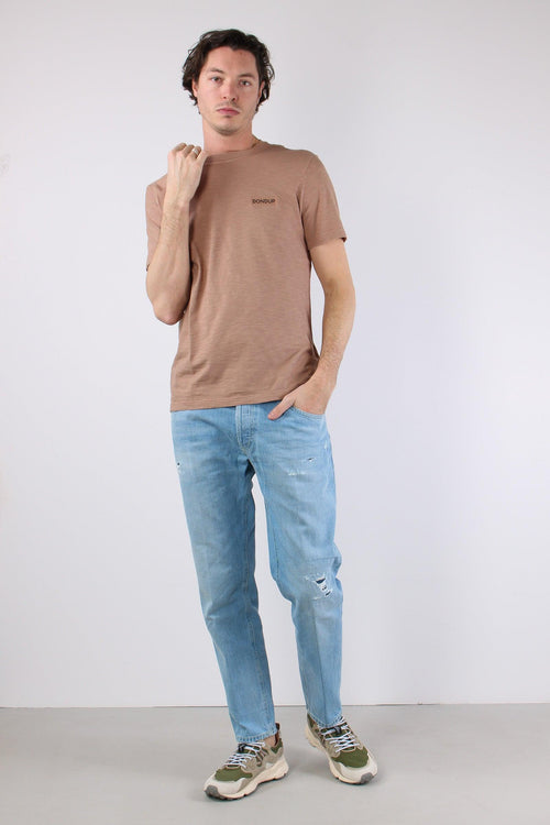 T-shirt Cotone Fiammato Logo Patch Orzo