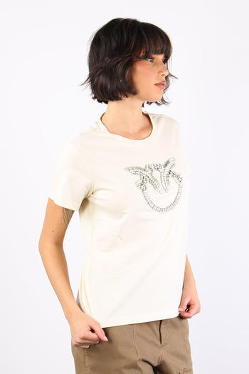 Quentint-shirt Logo Strass Bianco Latte - 4