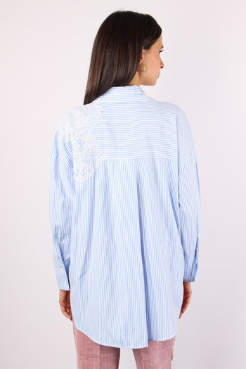 Camicia Riga Inserto Pizzo Bianco/azzurro - 3