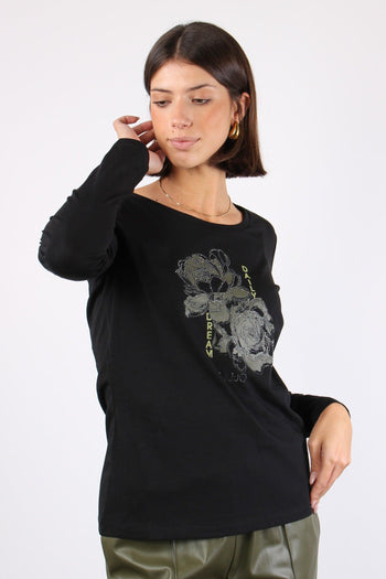 T-shirt Ml Logo Strass Nero/dark Green - 6