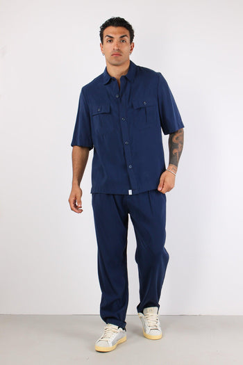 Banana Camicia Tasche Cupro Blu - 3