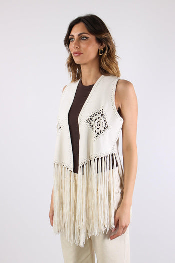Gilet Frange Ricami Natural - 3