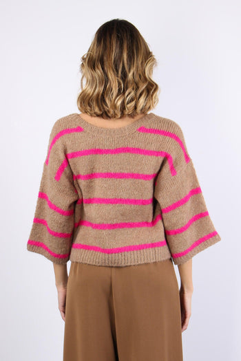 Maglia Scavo Dietro Riga Cammello/fucsia - 3