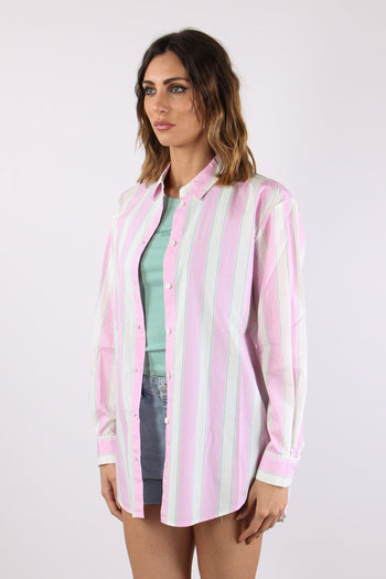 Camicia Cotone Riga Grossa Bianco/rosa - 3
