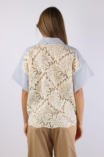 Camicia Over Bastonetto Pizzo Azzurro/beige - 4