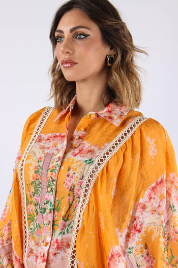 Camicia Cropped Manica Ampia Arancio - 9