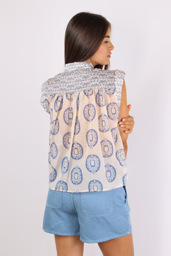 Camicia Senza Manica Fantasia Azzurro - 4