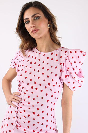 Abito Corto Spalla Arriccio Rosa - 8