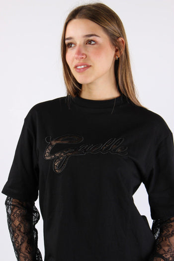 T-shirt Cotone Logo Pizzo Nero - 8