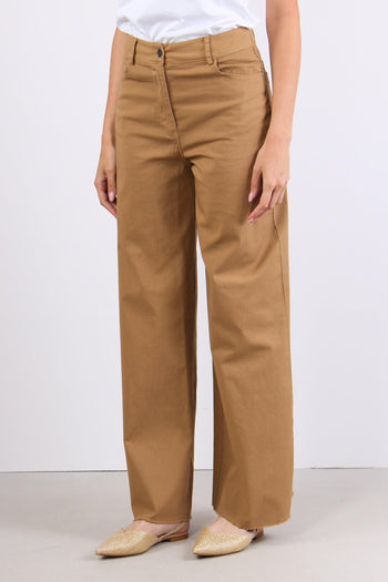 Pantalone Cotone Gamba Larga Cammello - 3