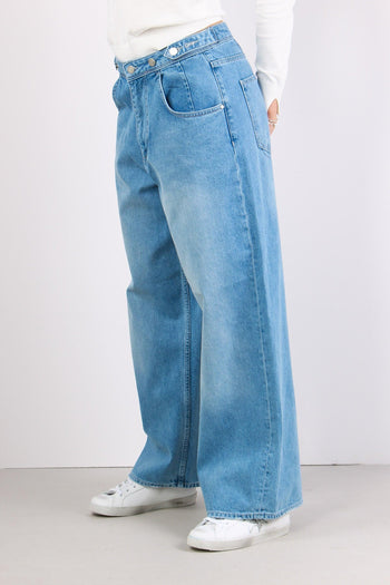 Denim Palazzo Bottoni Denim Medio - 6
