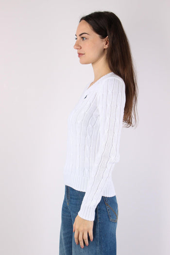 Pullover Trecce Scollo V White - 7