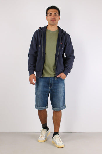 Felpa Zip Cappuccio Lavata Navy Blue - 3