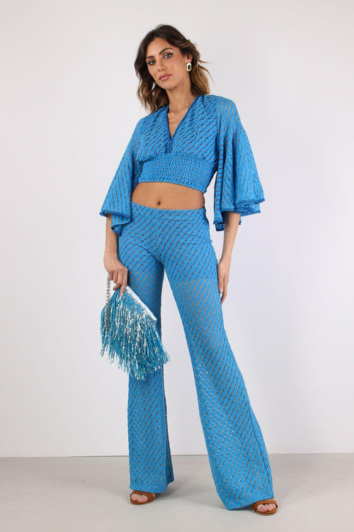 Pantalone Svasato Jacquard Bluette