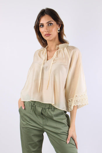 Camicia Mussola Macrame Manica Ecru - 2