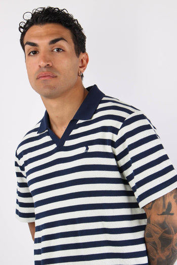 Polo In Maglia Riga Navy/cream - 7