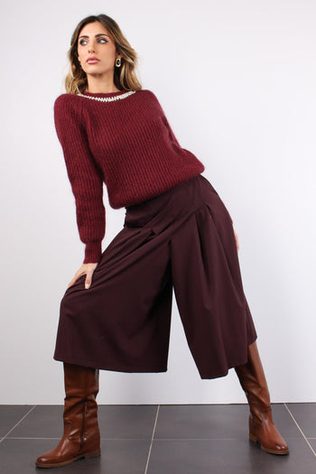 Gonna Pieghe Fresco Lana Vino - 4