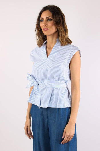 Camicia Smanicata Strass Cintu Blu - 3