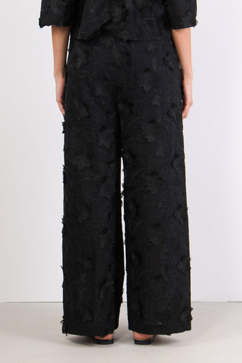 Pantalone Applicazione Fiori Nero - 4