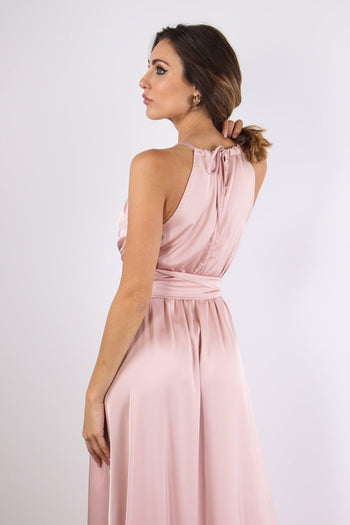 Abito Raso Allaccio Dietro Cipria - 9