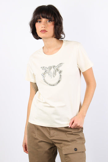 Quentint-shirt Logo Strass Bianco Latte - 5