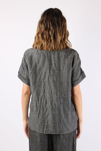 Blusa Scollo V Bottoni Grigio - 5
