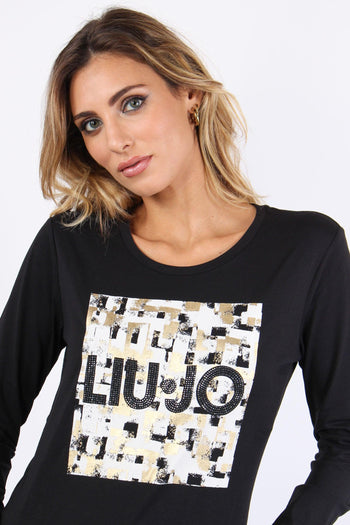 T-shirt Ml Logo Strass Nero/natural - 6