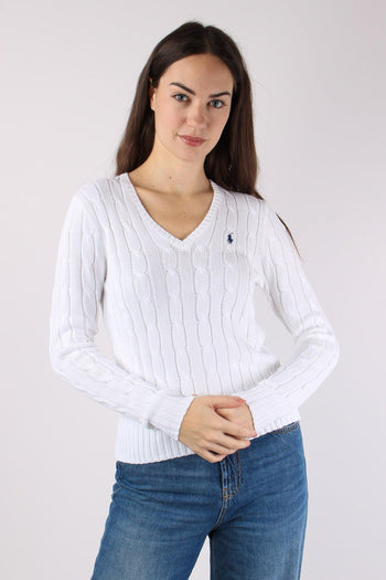 Pullover Trecce Scollo V White - 2