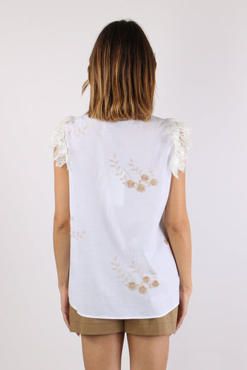 Casacca Ricamo Fiori Inserto P Bianco - 5