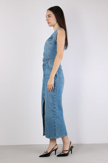 Abito Jeans Smanicato Spacco Denim Medio - 4
