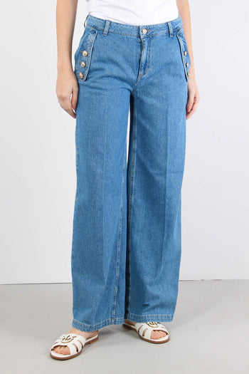 Jeans Flare Bottoni Strass Denim Chiaro - 2
