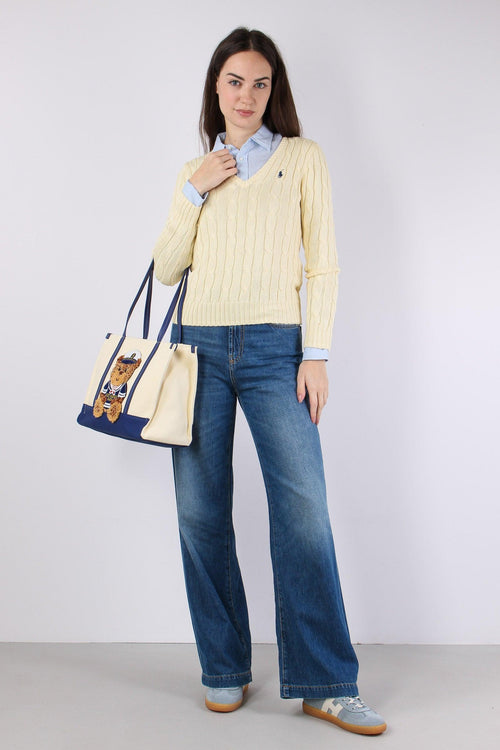 Pullover Trecce Scollo V Cream