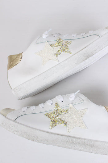 Sneakers Low Inserto Glitter Bianco/oro - 4