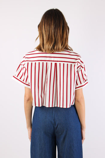 Camicia Corta Riga Bianco/rosso - 4