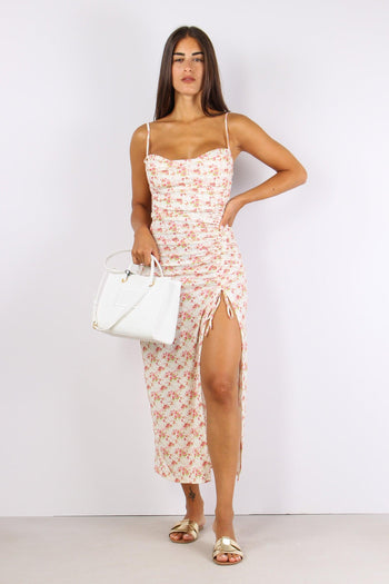 Abito Arriccio Fantasia Fiori Bianco - 5