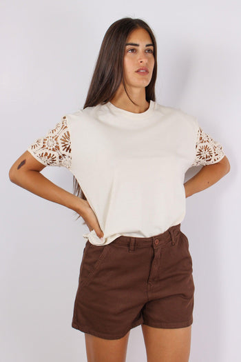 T-shirt Maniche Macrame Ecru - 6