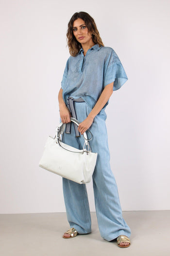 Pantalone Palazzo Denim Cintur Denim - 5