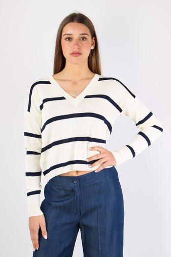 Maglia Righe Scollo V Schiena Panna/blu - 2